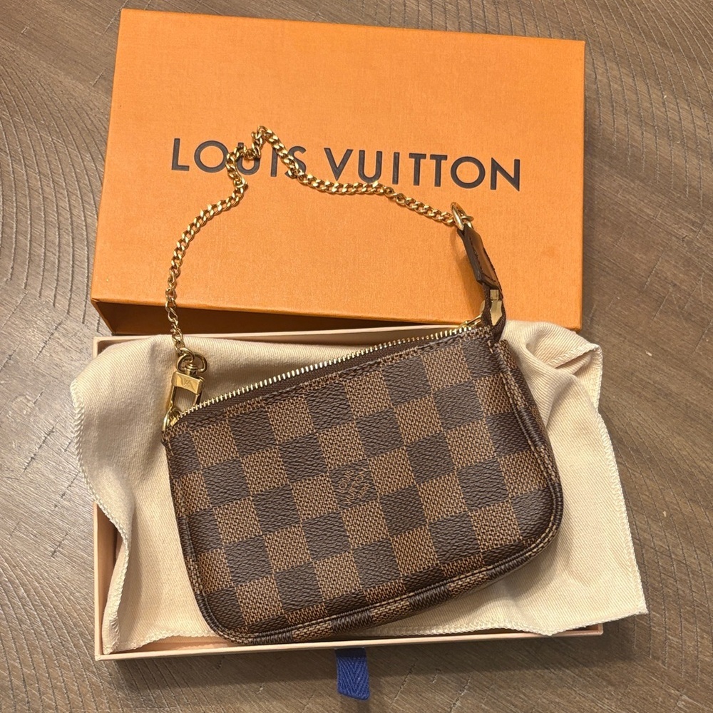 Authentic Louis Vuitton Brown Damier Ebene Mini Pouchette Accessories bag - Picture 2 of 9